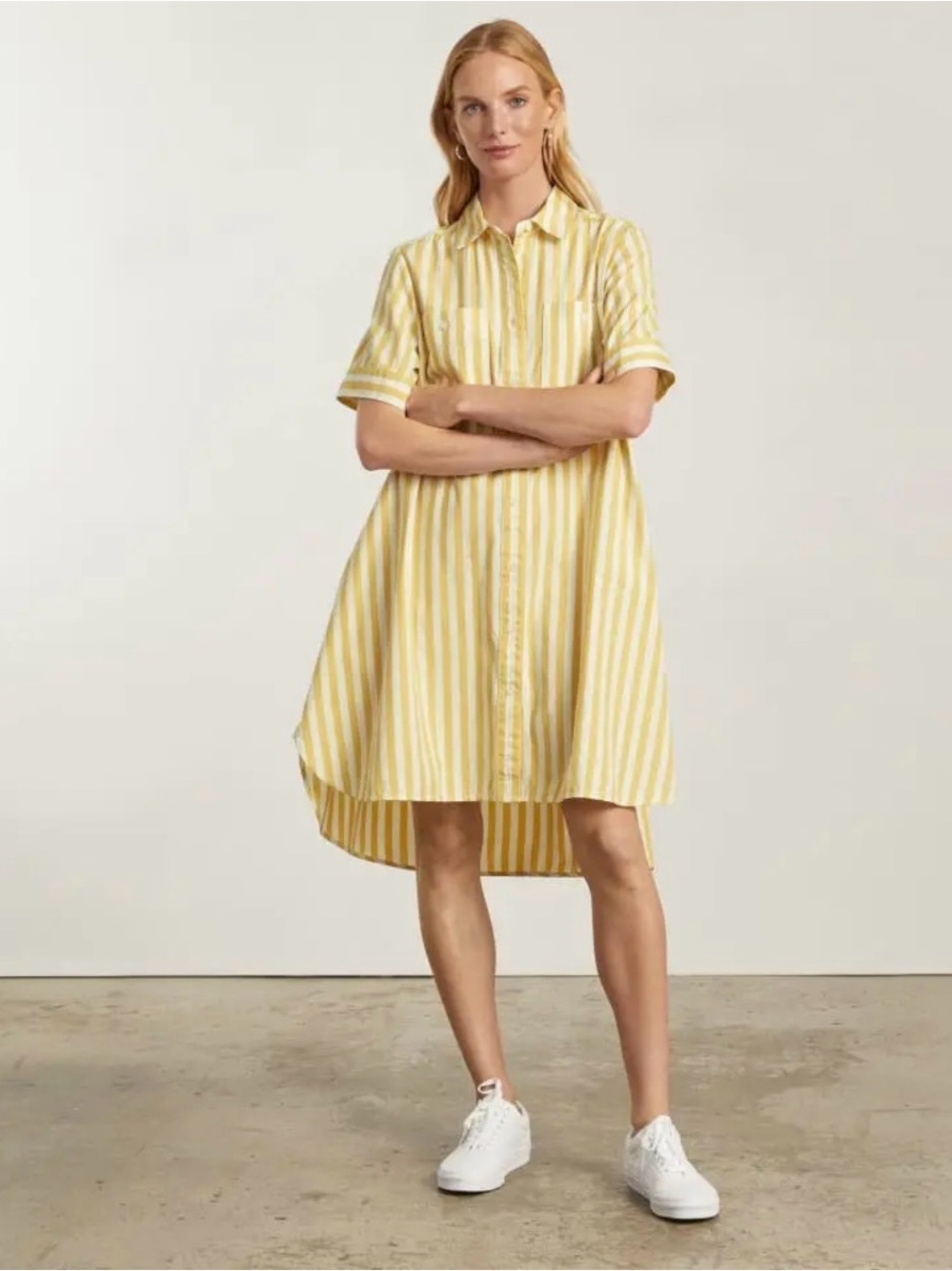 Everlane Yellow & White Striped High-Low Shirt Dress